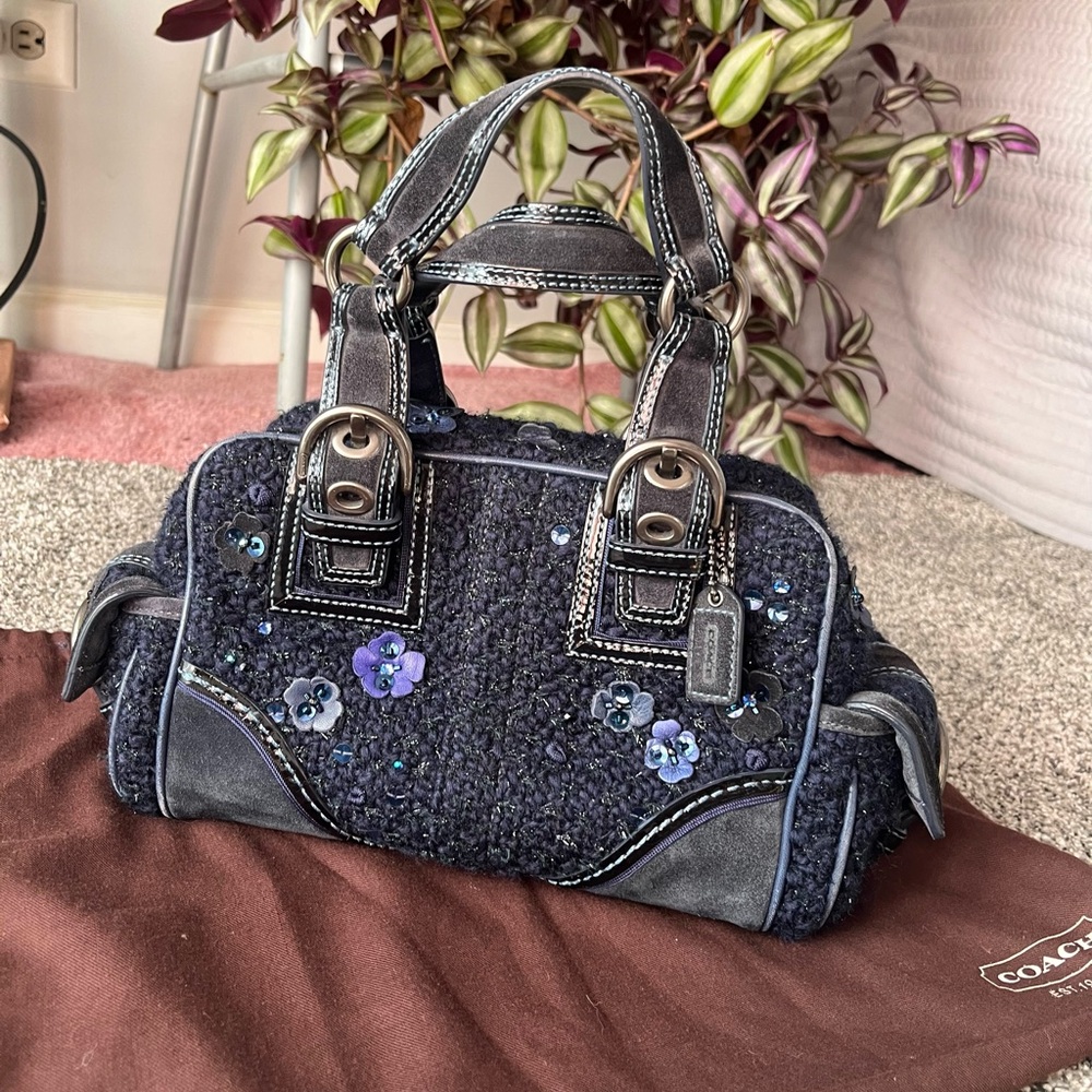 Coach SoHo Boston Blue Tweed & Suede Handbag